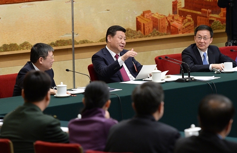 2014年3月習近平總書記參加十二屆全國人大二次會議上海代表團的審議。