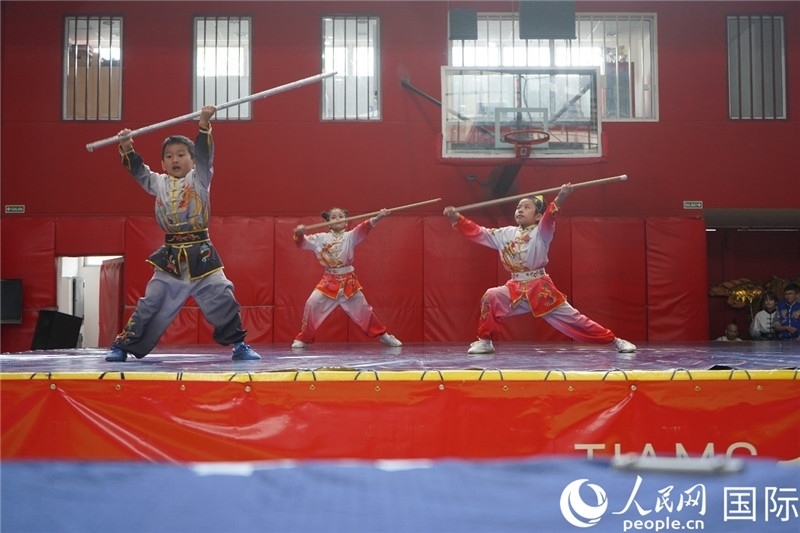 圖為開幕式現(xiàn)場兒童武術(shù)表演。人民網(wǎng)記者 許放攝