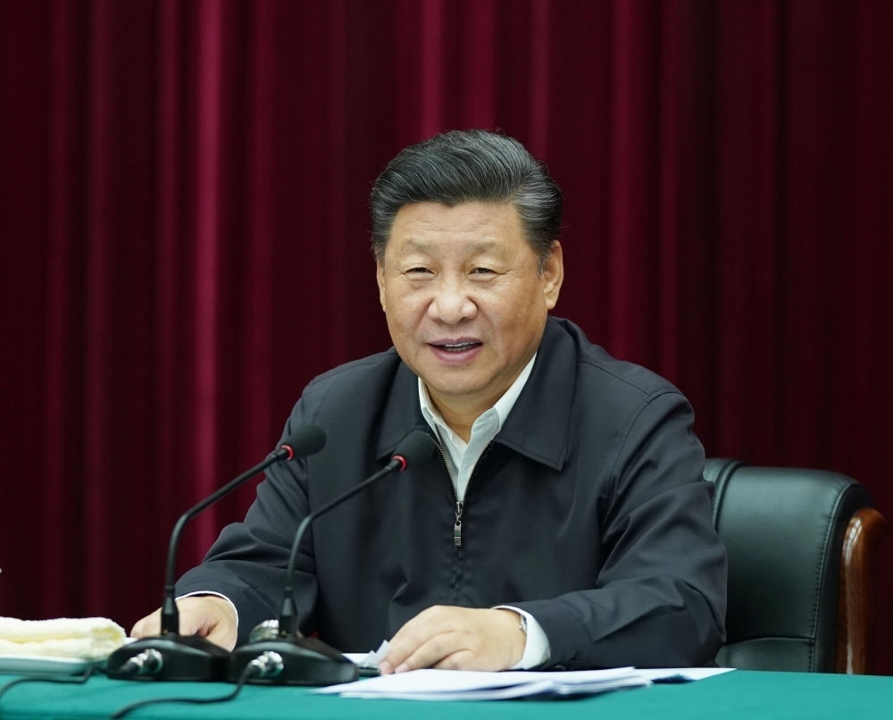 2019年9月18日上午，中共中央總書記、國家主席、中央軍委主席習(xí)近平在鄭州主持召開黃河流域生態(tài)保護和高質(zhì)量發(fā)展座談會并發(fā)表重要講話。新華社記者 謝環(huán)馳 攝