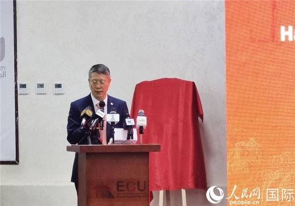 中國(guó)石化非洲代表處總代表衛(wèi)東致辭。人民網(wǎng)記者 沈小曉攝