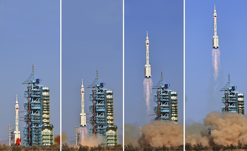 2023年10月26日，神舟十七號載人飛船發(fā)射升空過程（拼版照片）