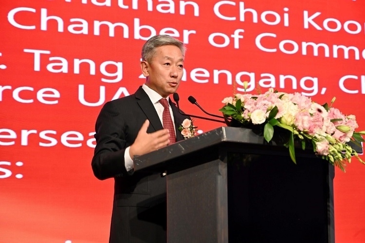 中國駐阿聯(lián)酋大使張益明致辭。阿聯(lián)酋中華工商總會(huì)供圖