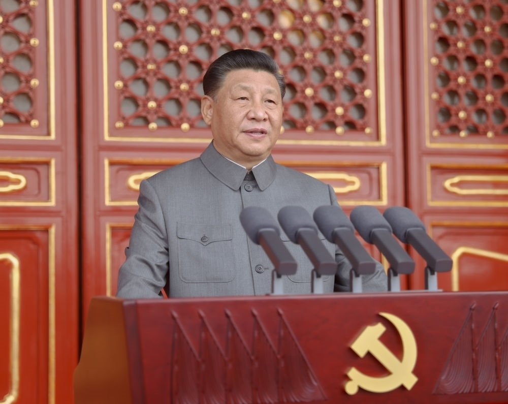 2021年7月1日，慶祝中國共產(chǎn)黨成立100周年大會在北京天安門廣場隆重舉行。習(xí)近平發(fā)表重要講話。新華社記者 鞠鵬 攝