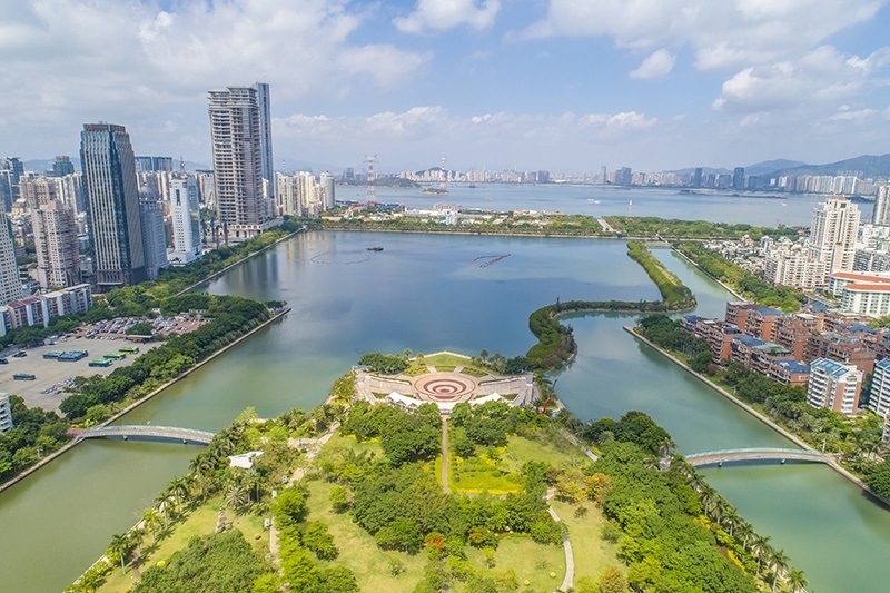 2021年5月15日，廈門(mén)，航拍筼筜湖，景色優(yōu)美。