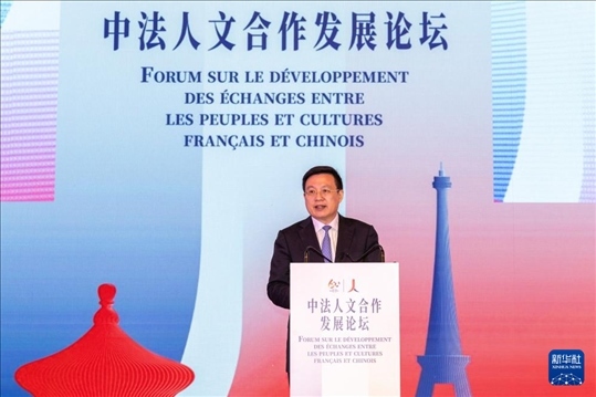 5月4日，新華通訊社社長傅華在法國巴黎出席中法人文合作發(fā)展論壇并致辭。新華社記者 孟鼎博 攝