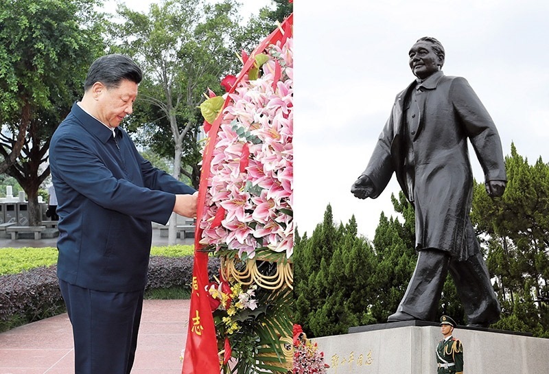 2020年10月14日，深圳經(jīng)濟特區(qū)建立40周年慶祝大會在廣東省深圳市隆重舉行。中共中央總書記、國家主席、中央軍委主席習(xí)近平在會上發(fā)表重要講話。這是當(dāng)天下午，習(xí)近平來到蓮花山公園，向鄧小平同志銅像敬獻花籃。 新華社記者 王曄/攝