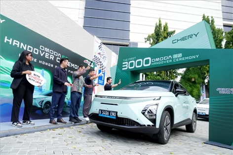 圖為奇瑞在印尼推出的電動汽車OMODA E5，這是今年上半年印尼市場上最暢銷的電動SUV。奇瑞汽車印度尼西亞銷售公司供圖