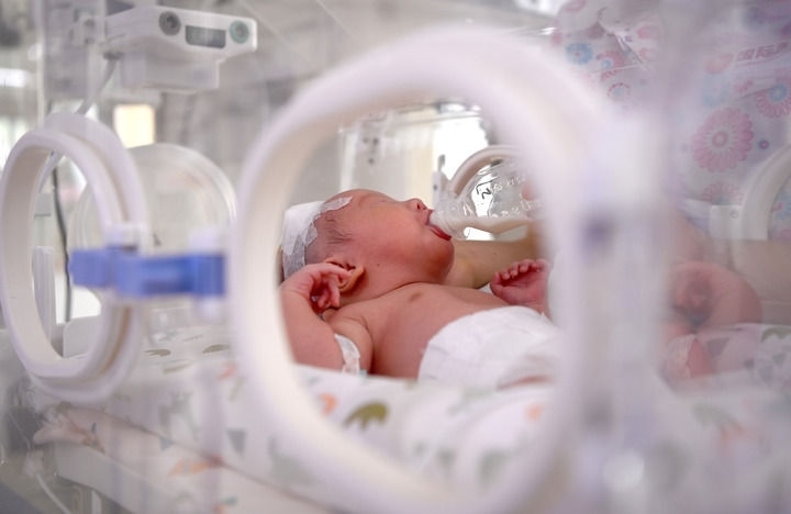 2024年6月1日，在西安國際醫(yī)學(xué)中心醫(yī)院新生兒科病房，護士為新生兒喂奶。 新華社記者 劉瀟 攝