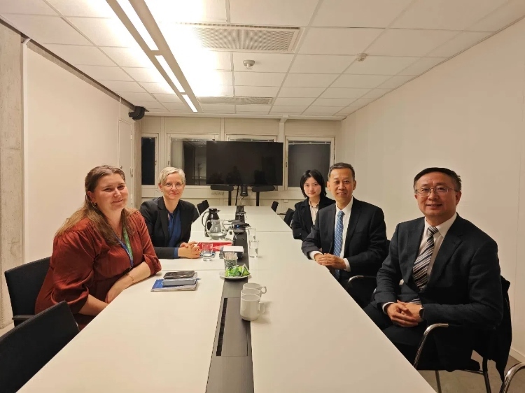中國駐瑞典大使崔愛民會見瑞典聯(lián)合國教科文組織全國委員會秘書長。中國駐瑞典大使館供圖