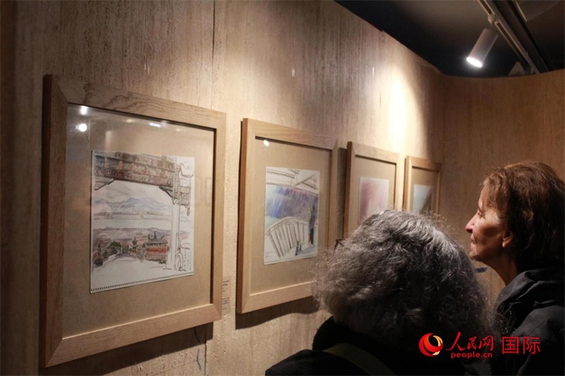 法國(guó)觀眾在欣賞展品。人民網(wǎng)記者 尚凱元攝