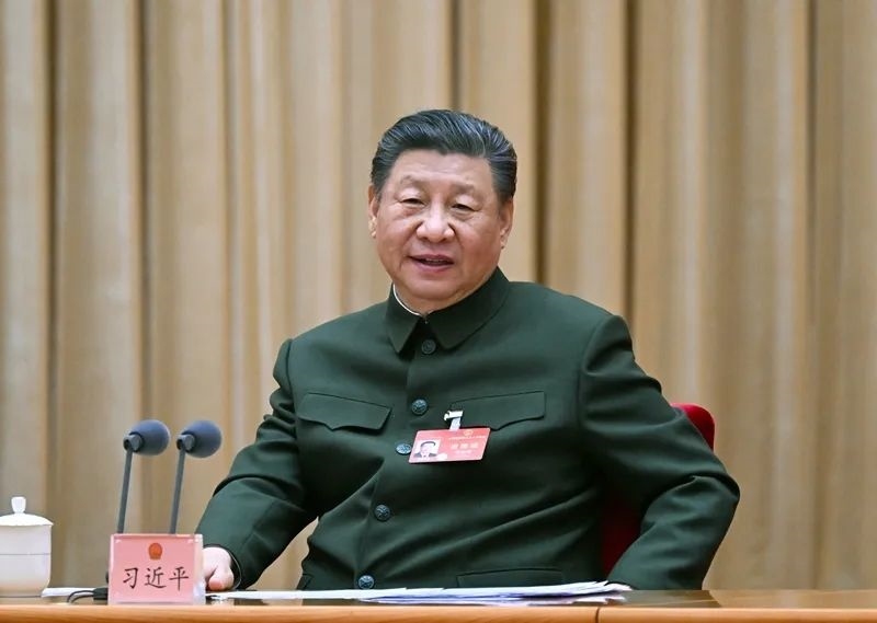 2024年3月7日下午，習(xí)近平出席十四屆全國(guó)人大二次會(huì)議解放軍和武警部隊(duì)代表團(tuán)全體會(huì)議并發(fā)表重要講話。新華社記者 李剛 攝